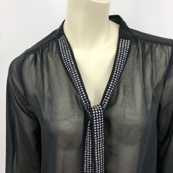 NWOT Black Sheer Embellished Blouse - Picture 3 of 13